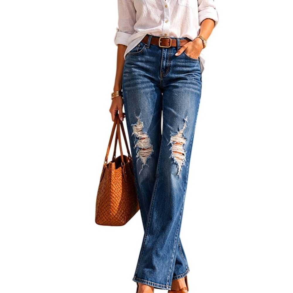 Judy Blue Grunge Straight Fit Distressed Raw Hem Jeans Medium Wash Size 3/26